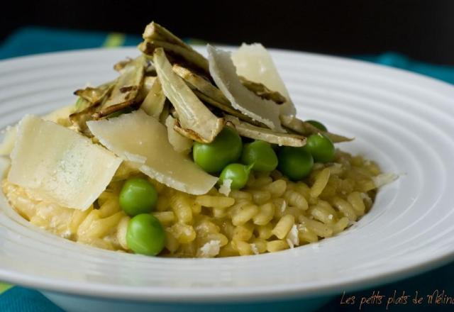 Risotto artichauts poivrade et petits pois