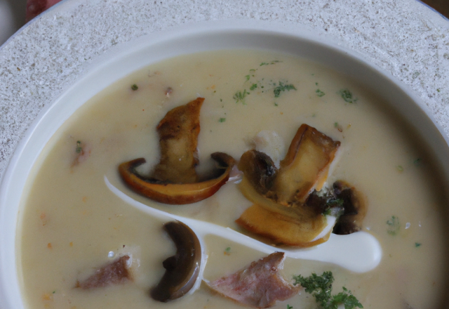 Velouté de champignons au gingembre et jambon de canard