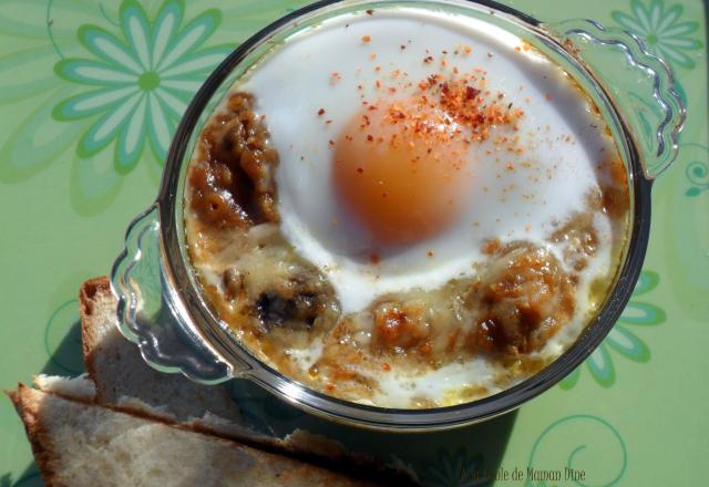 Œuf cocotte sur gratin de potiron aux mélange des Indiens Mapuche