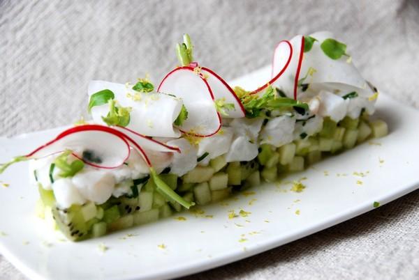 Tartare de cabillaud, pomme Granny, kiwi et citron vert