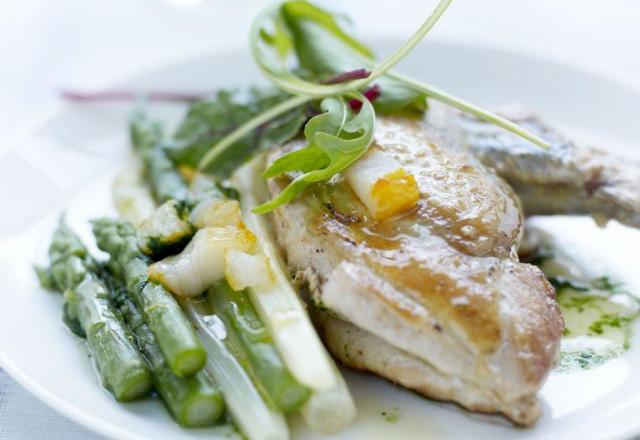 Suprême fondant de pintade et fine mousseline aux herbes fraîches