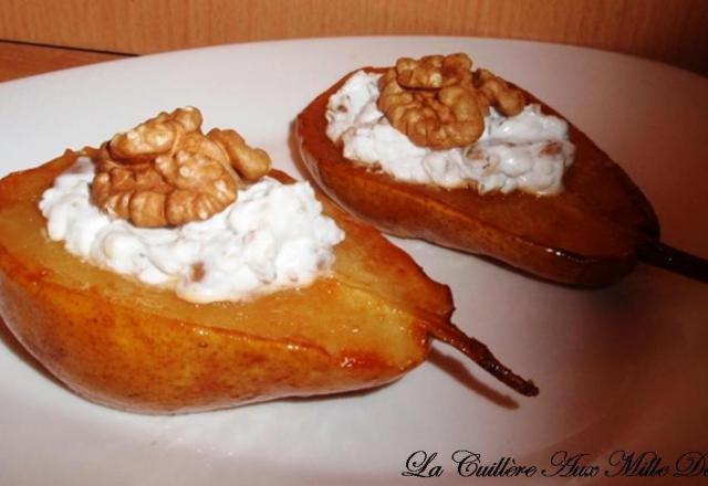 Poire farcie au chèvre et aux noix