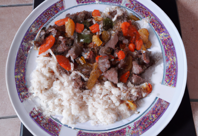 Riz sauté au bœuf et petits légumes