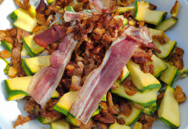 Salade de courgettes au bacon et pignons de pin