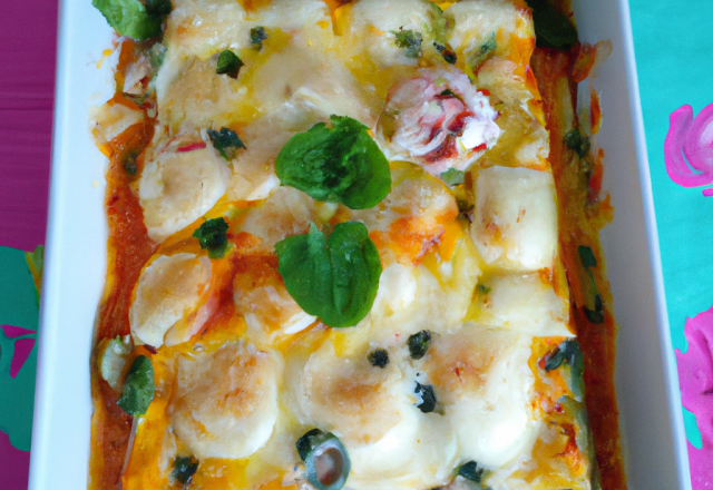 Lasagnes froides aux fruits de mer avec fromage aux herbes