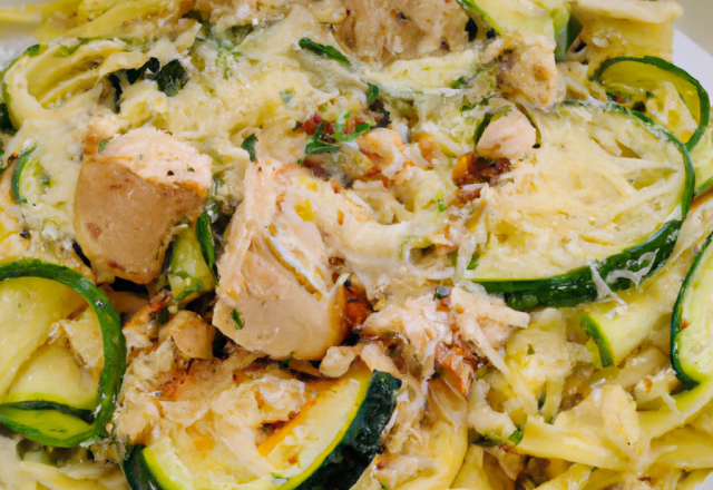 Salade de pâtes aux courgettes, poulet et parmesan