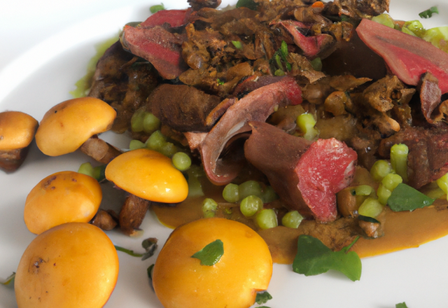 Pigeonneau aux girolles et lentilles