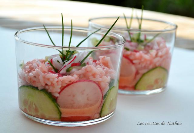 Verrines de riz à la vinaigrette de radis