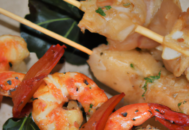 Brochettes de poulet et gambas