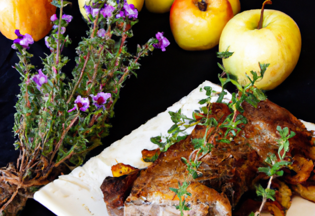 Carré d'agneau rôti à la fleur de thym, pommes fondantes