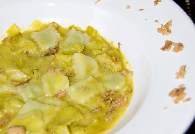 Ravioles du dauphiné, crème de poireaux