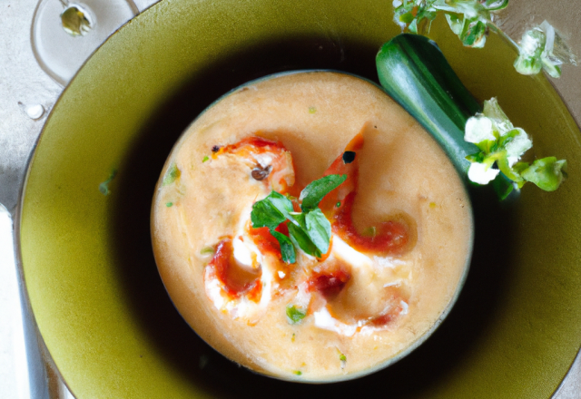 Gaspacho de langoustines à la crème de courgette