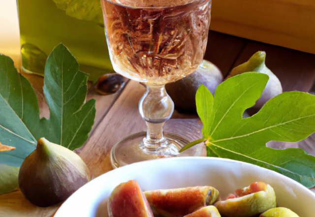 Vin de figues et feuilles de figuier