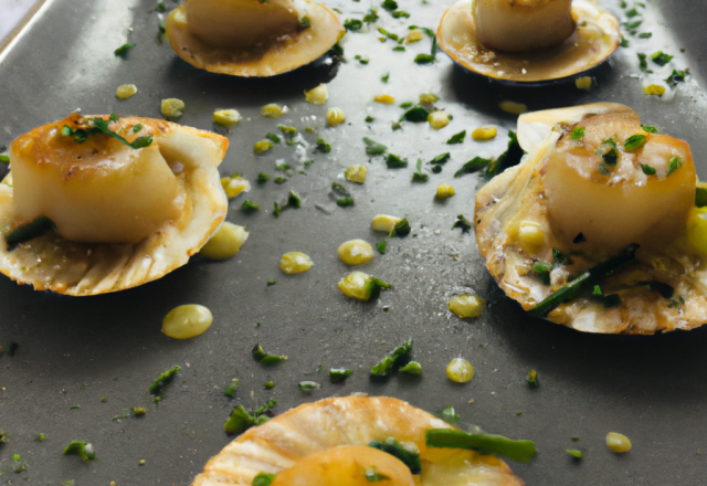 Coquilles Saint-Jacques sur lit de poireau et Noilly