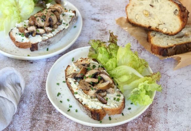 Tartines au fromage frais et champignons