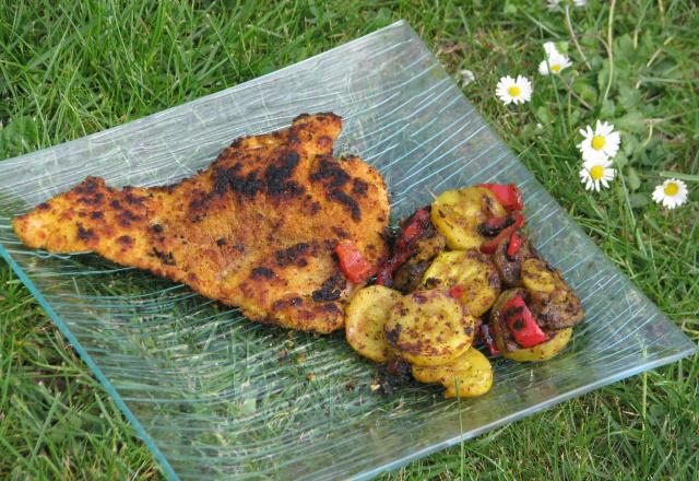 Escalopes de dinde panées au curry cuites à la plancha