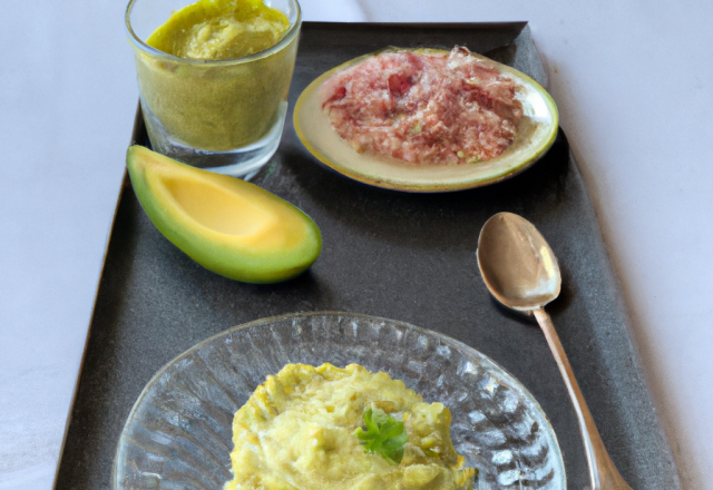 Cuillère apéritive mousse avocat et rillettes de St Jacques