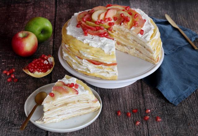 Gâteau de crêpes façon layer cake aux pommes