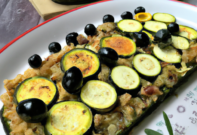 Flétan en croûte d'olives et galettes courgettes-quinoa