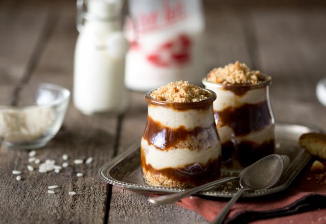 Verrines de riz au lait, sablés bretons et caramel au beurre salé