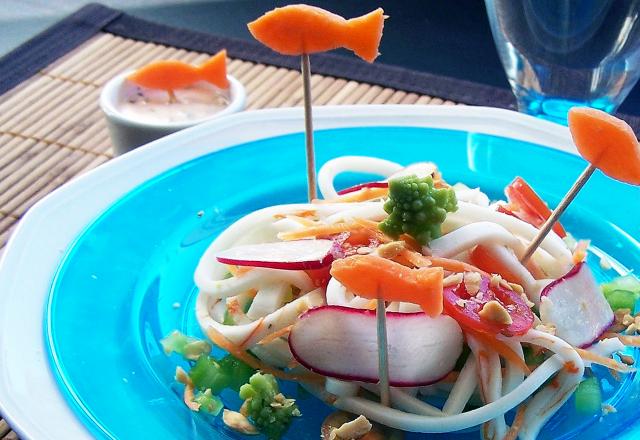 Spaghettis et Tranches de la Mer Coraya aux légumes croquants