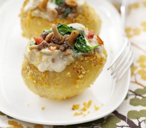 Pommes de terre farcies épinards et champignons