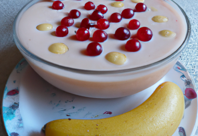 Crème à la banane et gelée de groseille