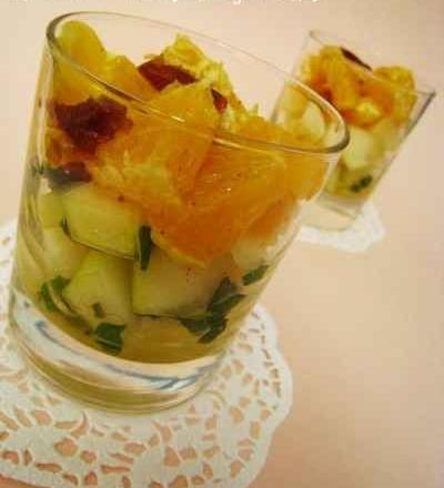 Verrine duo melon-menthe/ orange-dattes