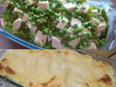 Lasagnes poulet petit pois haricots