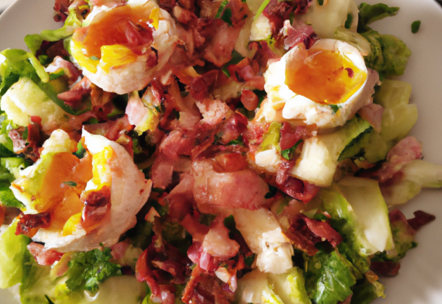 Salade aux lardons et œuf poché