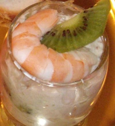 Verrine de crevettes, crabe et kiwi