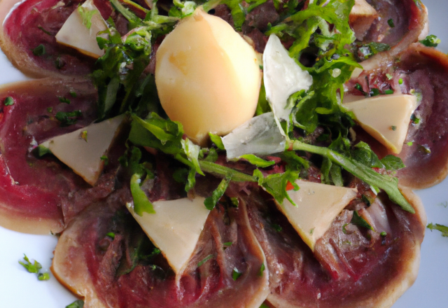 Carpaccio de bœuf aux copeaux de foie gras