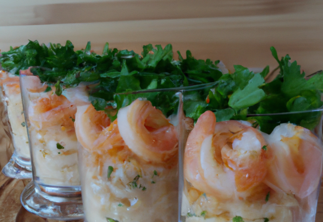 Verrines de pâtes aux crevettes