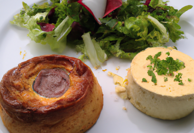 Soufflé au fromage de Pur Brebis des Pyrénées et salade de magret de canard fumé