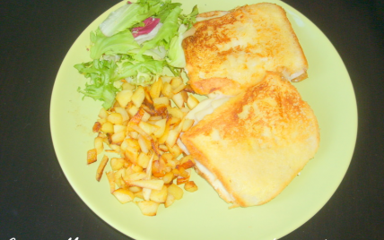 Croque monsieur végétarien et ses frites de panais