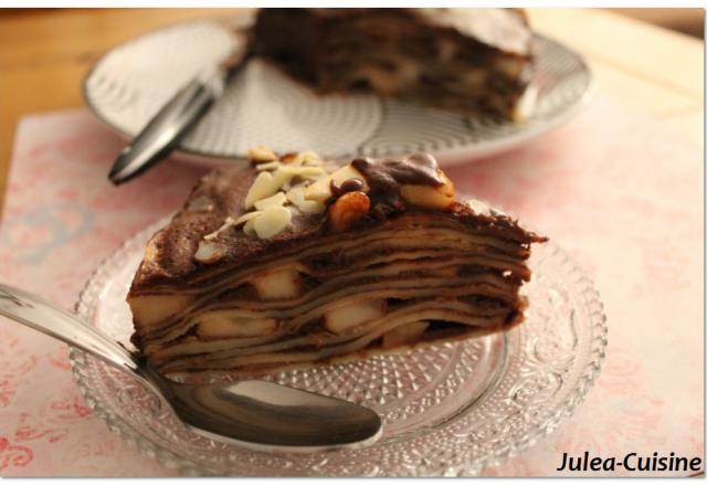 Gateau de crêpes, poires, chocolat, nutella