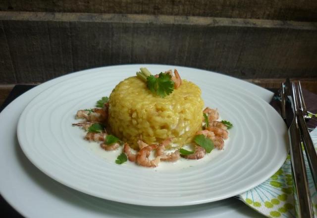 Risotto au curry, coco et crevettes grise