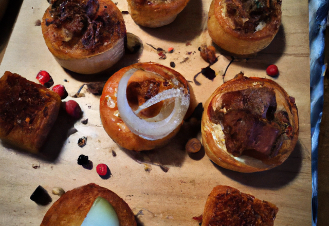 Petites gourmandises salés de pain d'épices, confit d'oignons rouges et roquefort