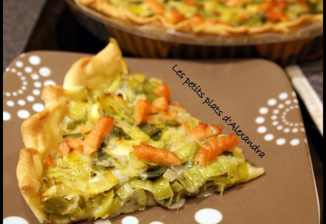 Tarte aux poireaux et dés de saumon fumé