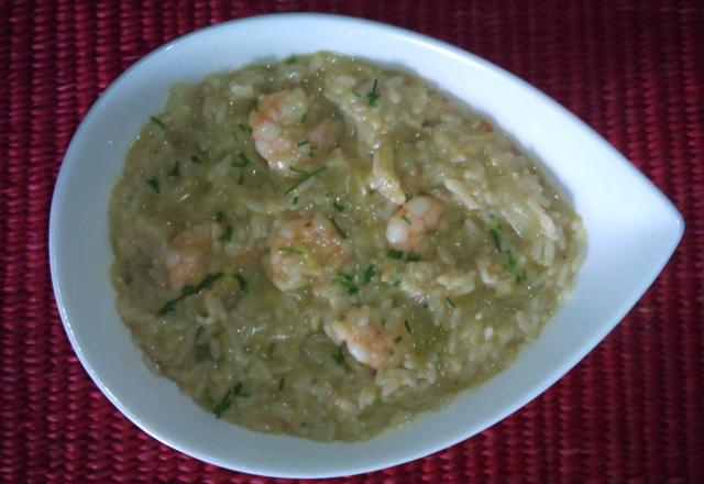 Risotto aux asperges et queues de crevettes