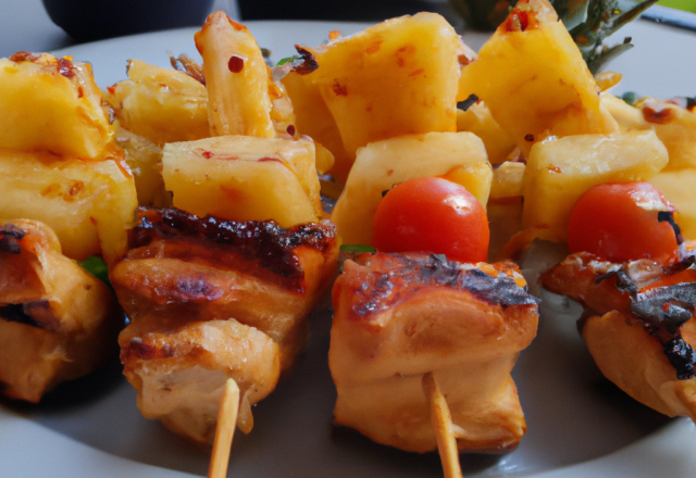 Brochettes de poulet et ananas au sate