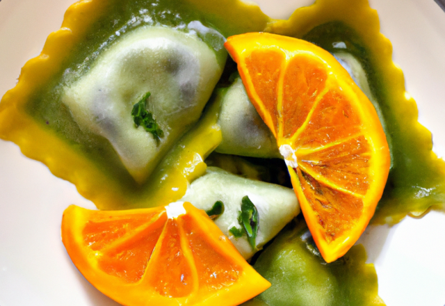 Raviolis verts, blancs et oranges