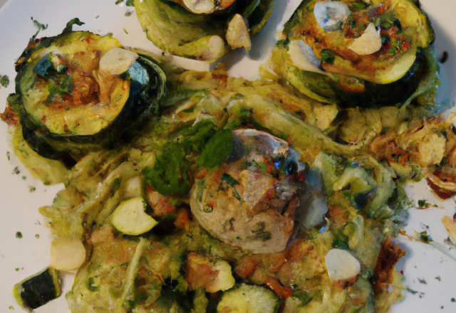 Saint-jacques sur lit de tagliatelles de courgettes,pesto de persil aux amandes