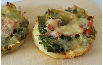 Tartelettes aux poireaux, jambon cru et Comté