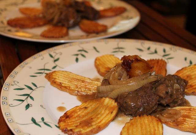 Sauté de bœuf au cidre fermier accompagné de ses chips