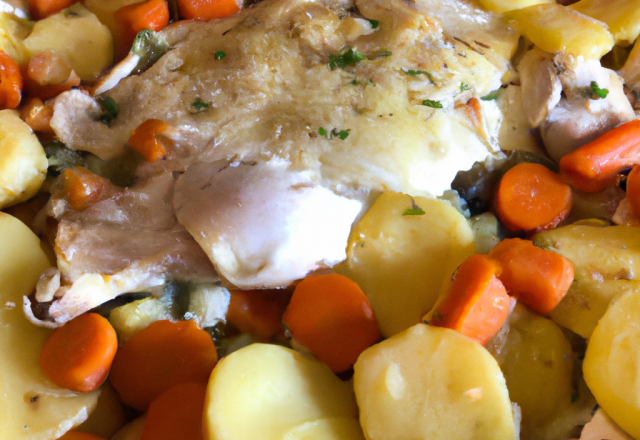 Poulet, pommes de terre et carottes en gratin au Camembert