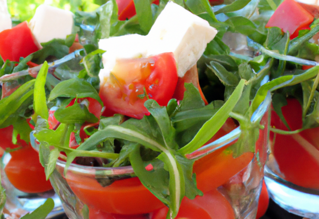 Verrines à la feta, roquette et tomates