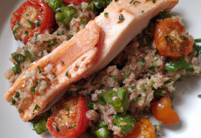 Salade de quinoa aux tomates, haricots verts et truite fumée