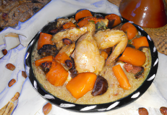 Tajine de poulet aux abricots et noix de cajou