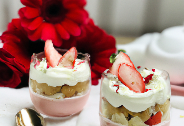 Trifle de fraises à la rose et au chocolat blanc